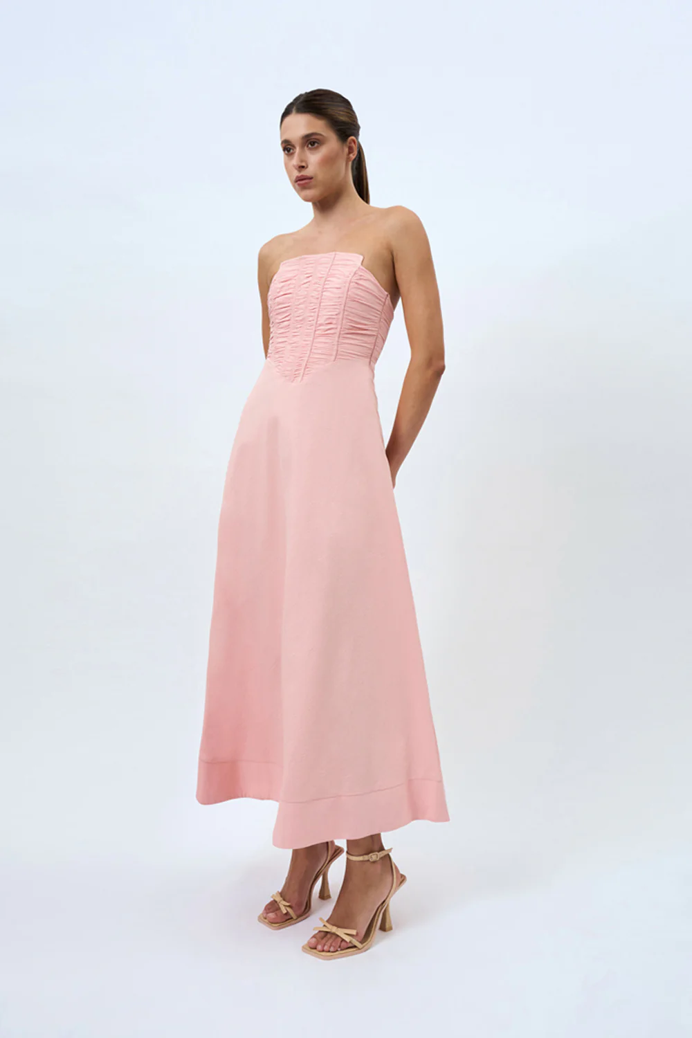 Alessia Gather Strapless Midi Dress | Final Sale - Pink - Image 6