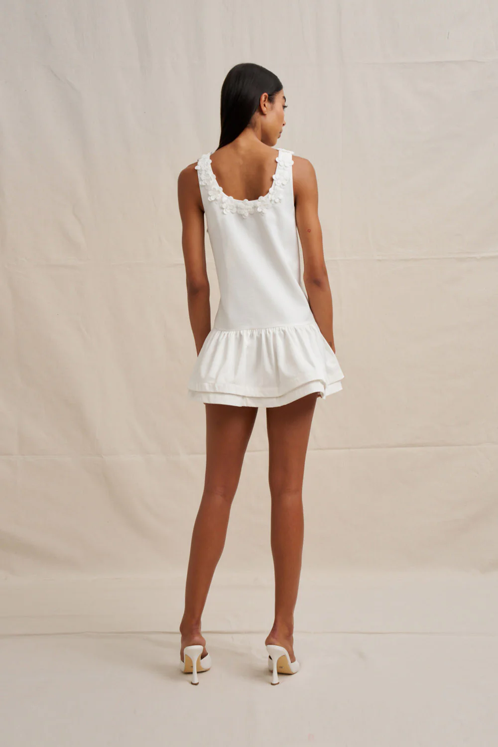 Alison Ruffle Mini Dress - Ivory - Image 8