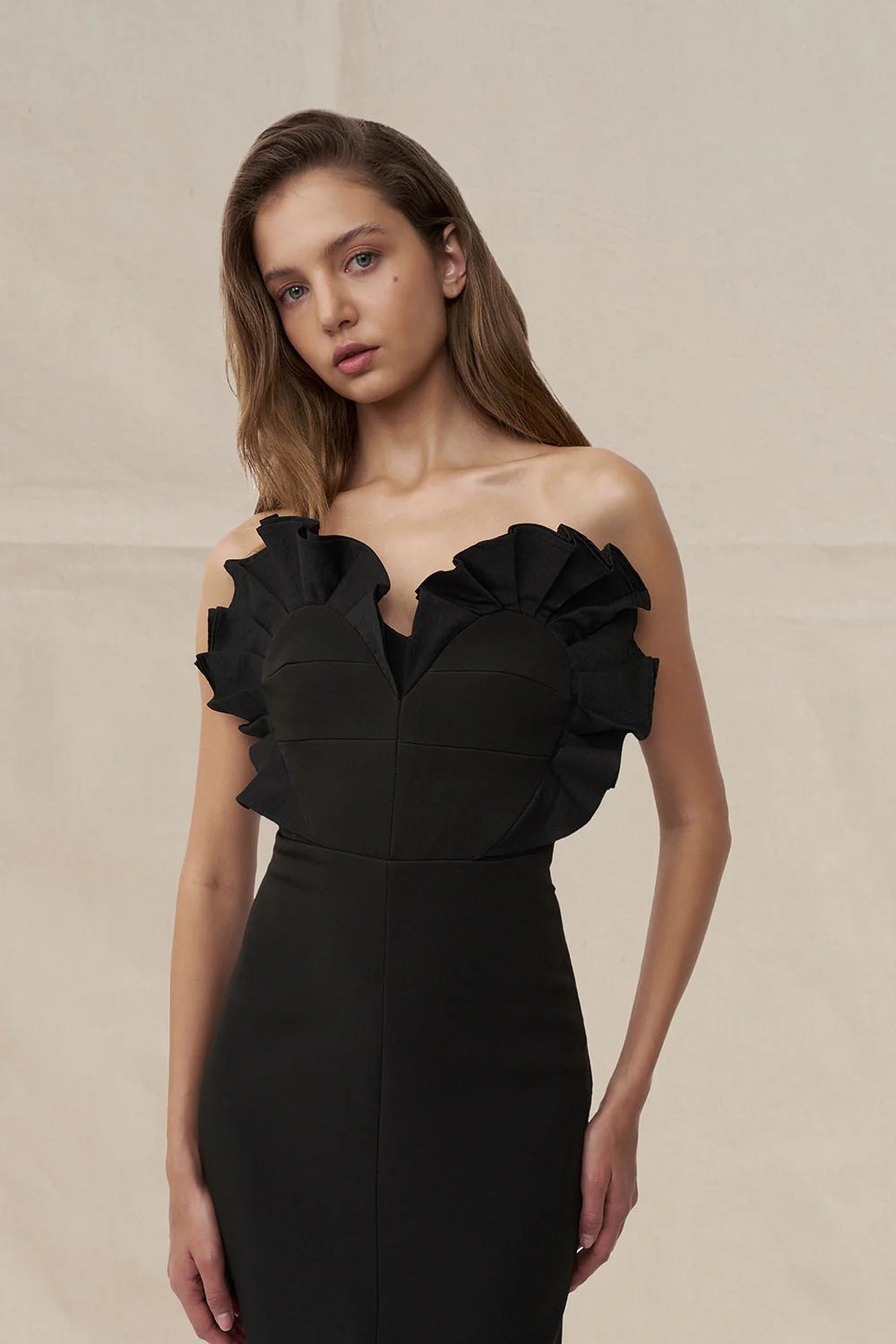 Anais Structured Strapless Dress - Black - Image 2