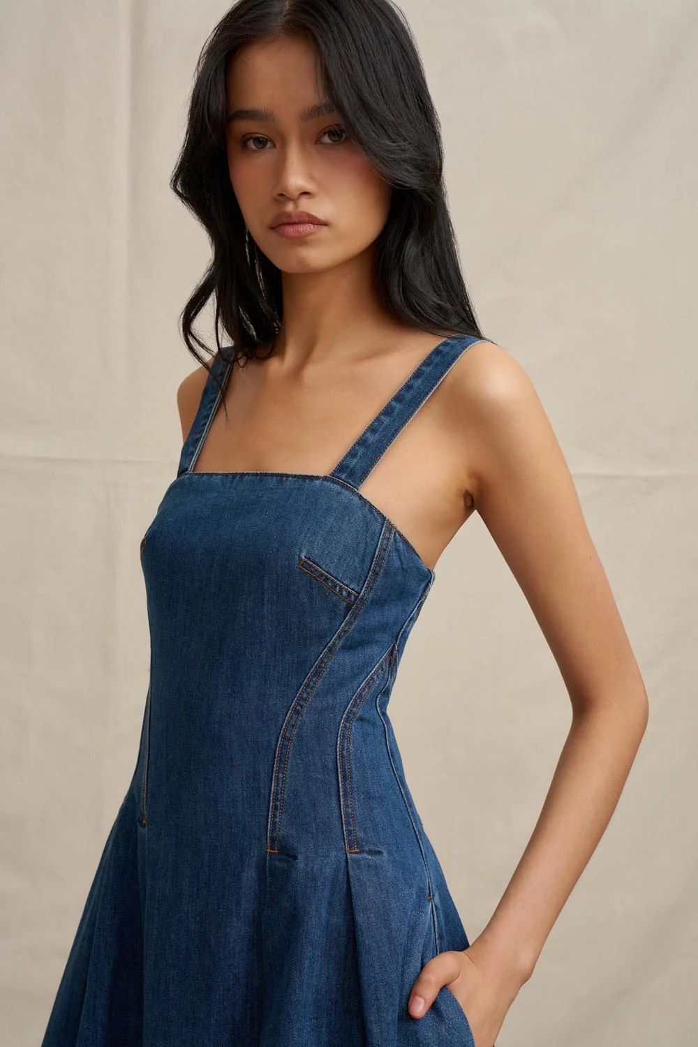 Astrid Denim Midi Dress - Dark Blue Denim - Image 2