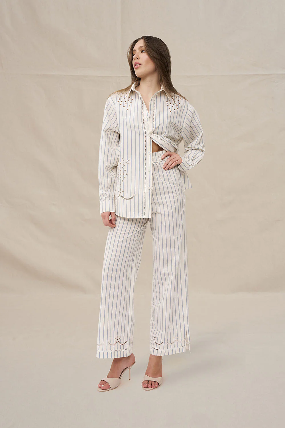 Atlas Broiderie Pant - Blue Crème