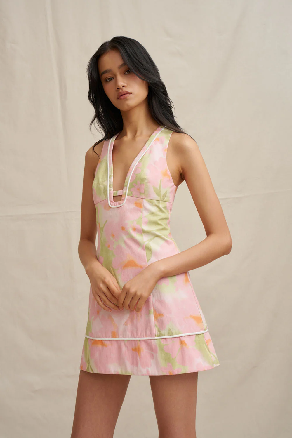 Azalia Floral V Front Mini Dress - Sorbet Floral - Image 2