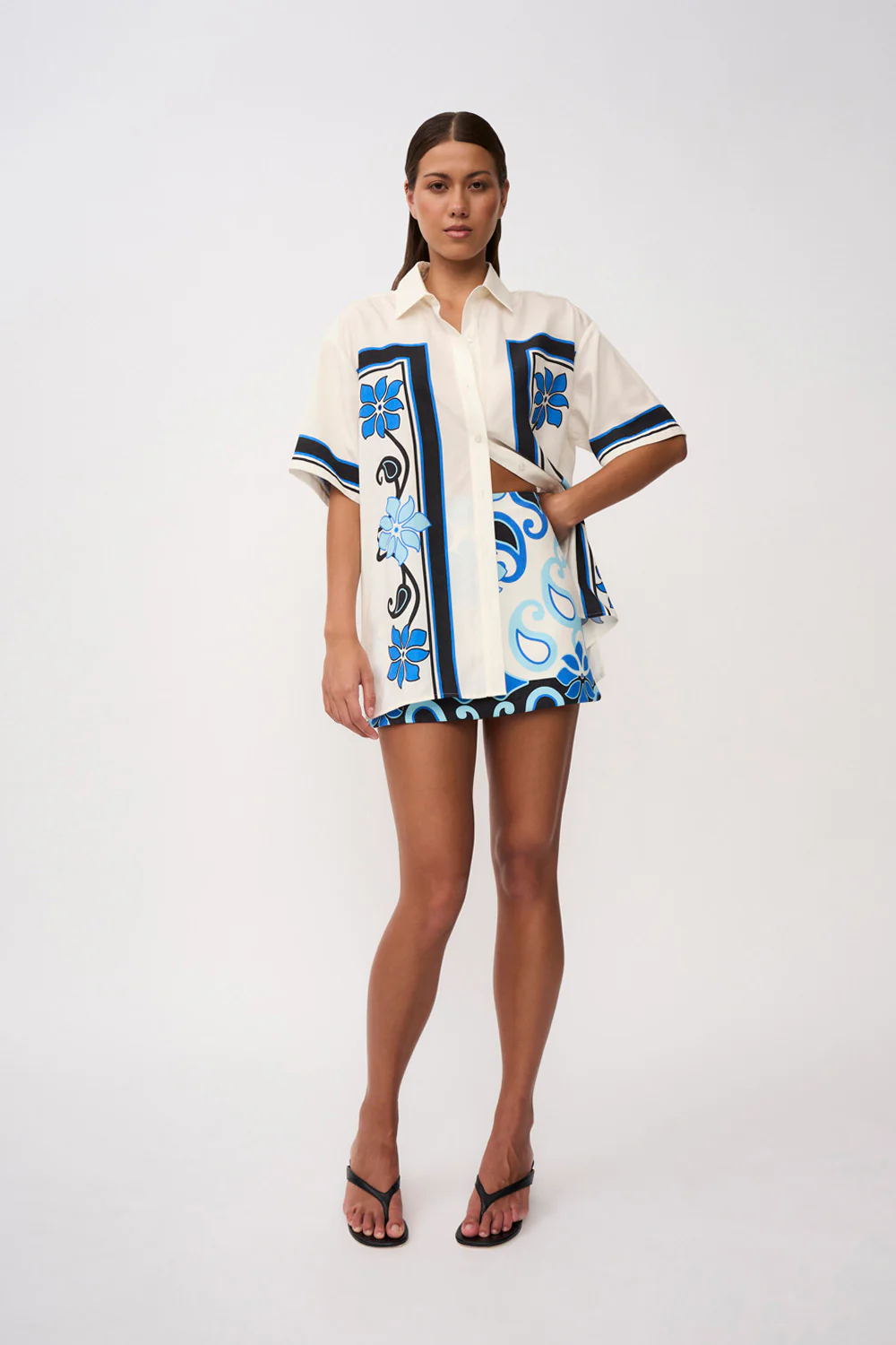 Azure Granada Flower Shirt | Final Sale - Aqua Navy Ivory