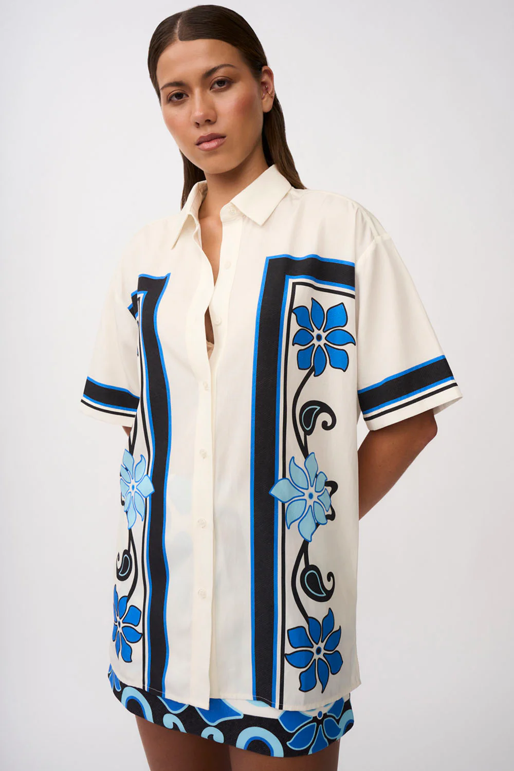 Azure Granada Flower Shirt | Final Sale - Aqua Navy Ivory - Image 4