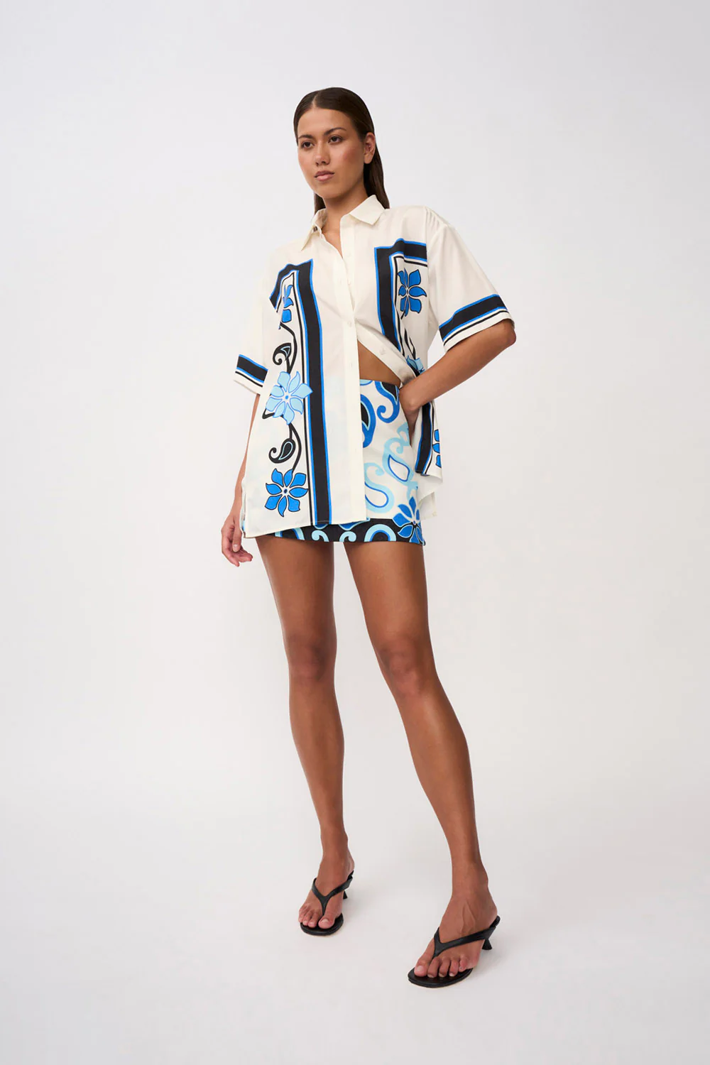 Azure Granada Flower Shirt | Final Sale - Aqua Navy Ivory - Image 5