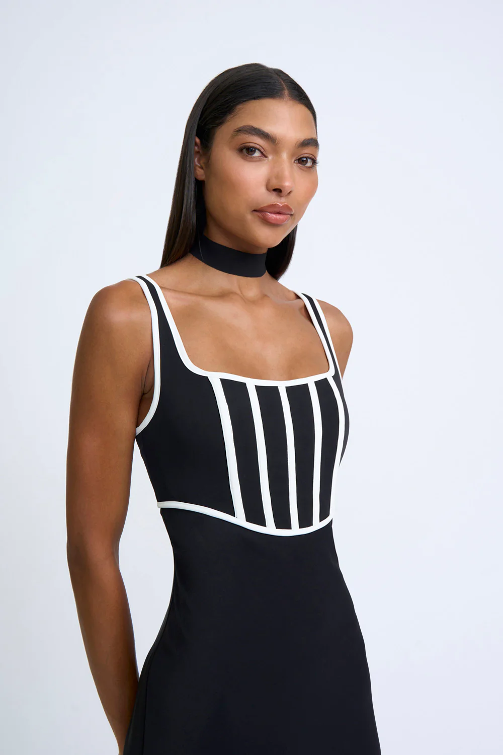 Basia Boned Bustier Midi Dress - Black Ivory - Image 4