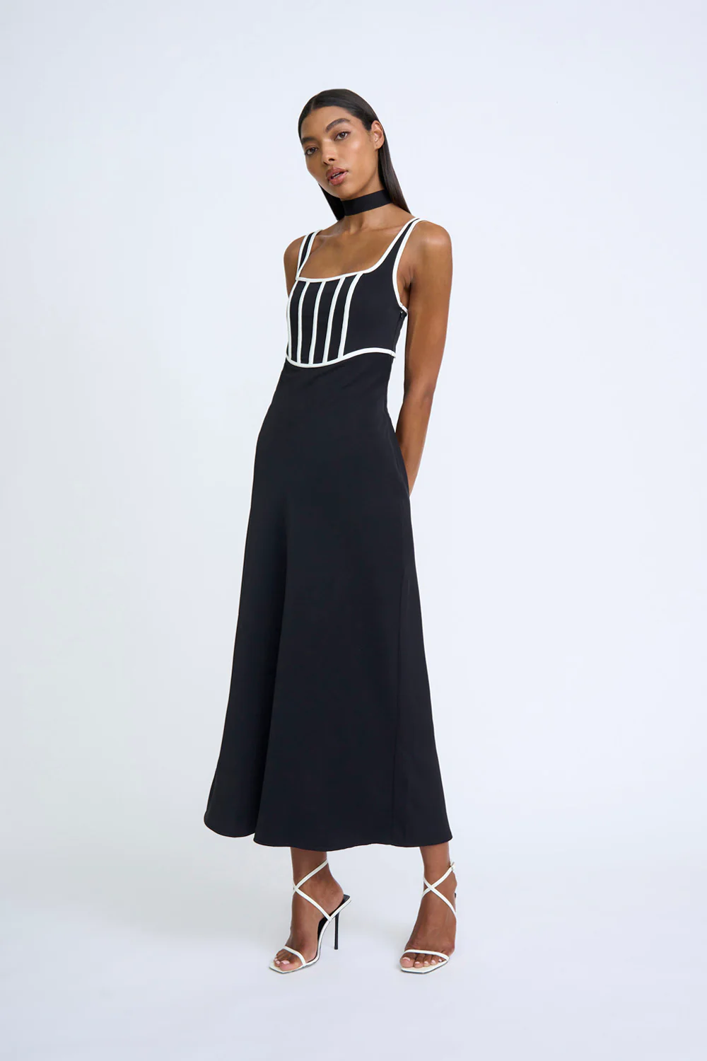 Basia Boned Bustier Midi Dress - Black Ivory - Image 5