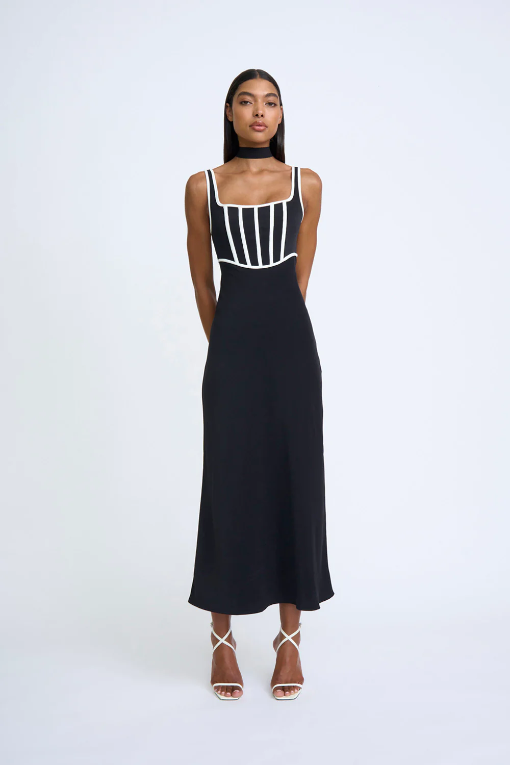 Basia Boned Bustier Midi Dress - Black Ivory - Image 7