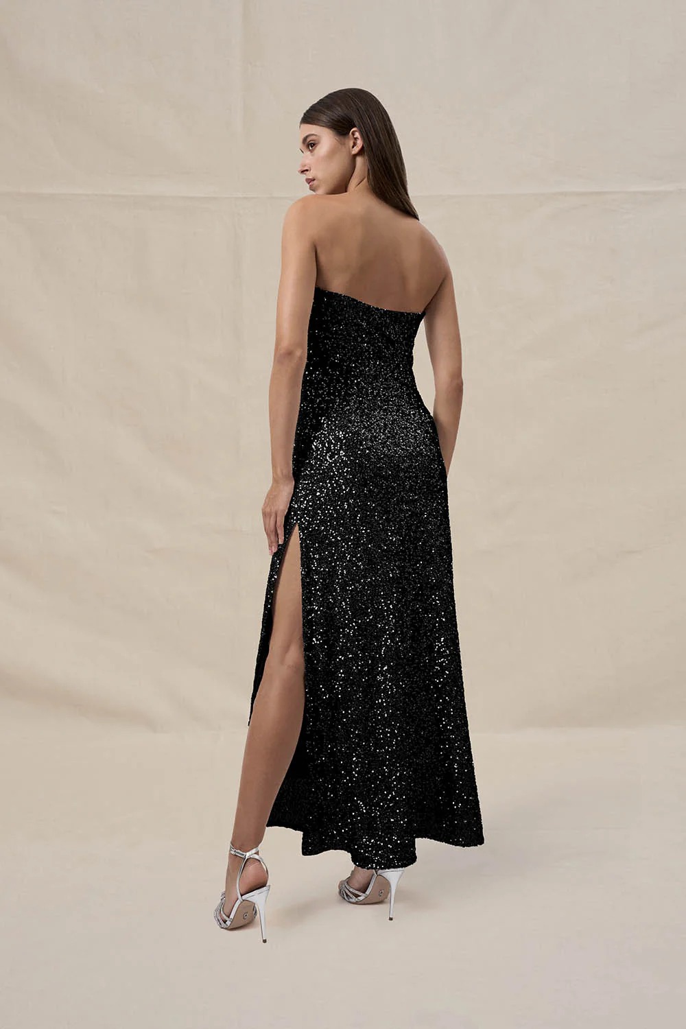 Black Shine Long Line Dress - Black - Image 3