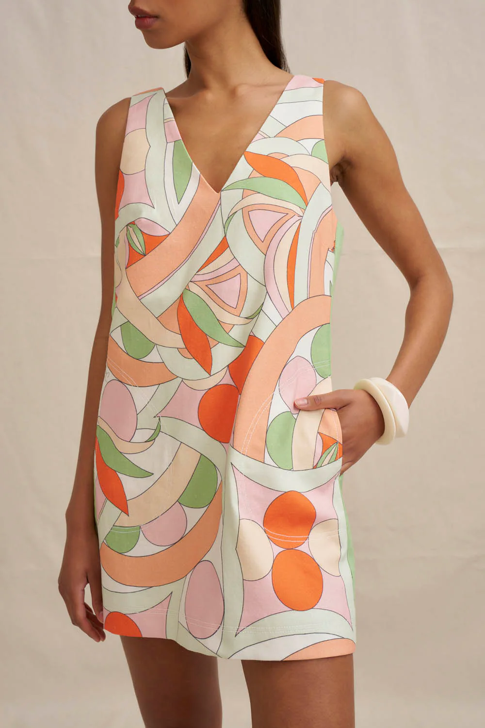 Bloomtide Mini Dress - Multi Green Peach - Image 2
