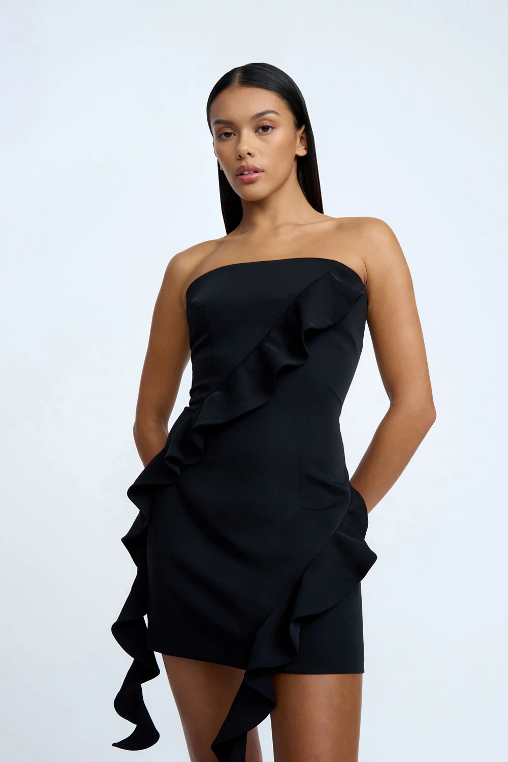 Cadence Frill Mini Dress | Final Sale - Black - Image 6