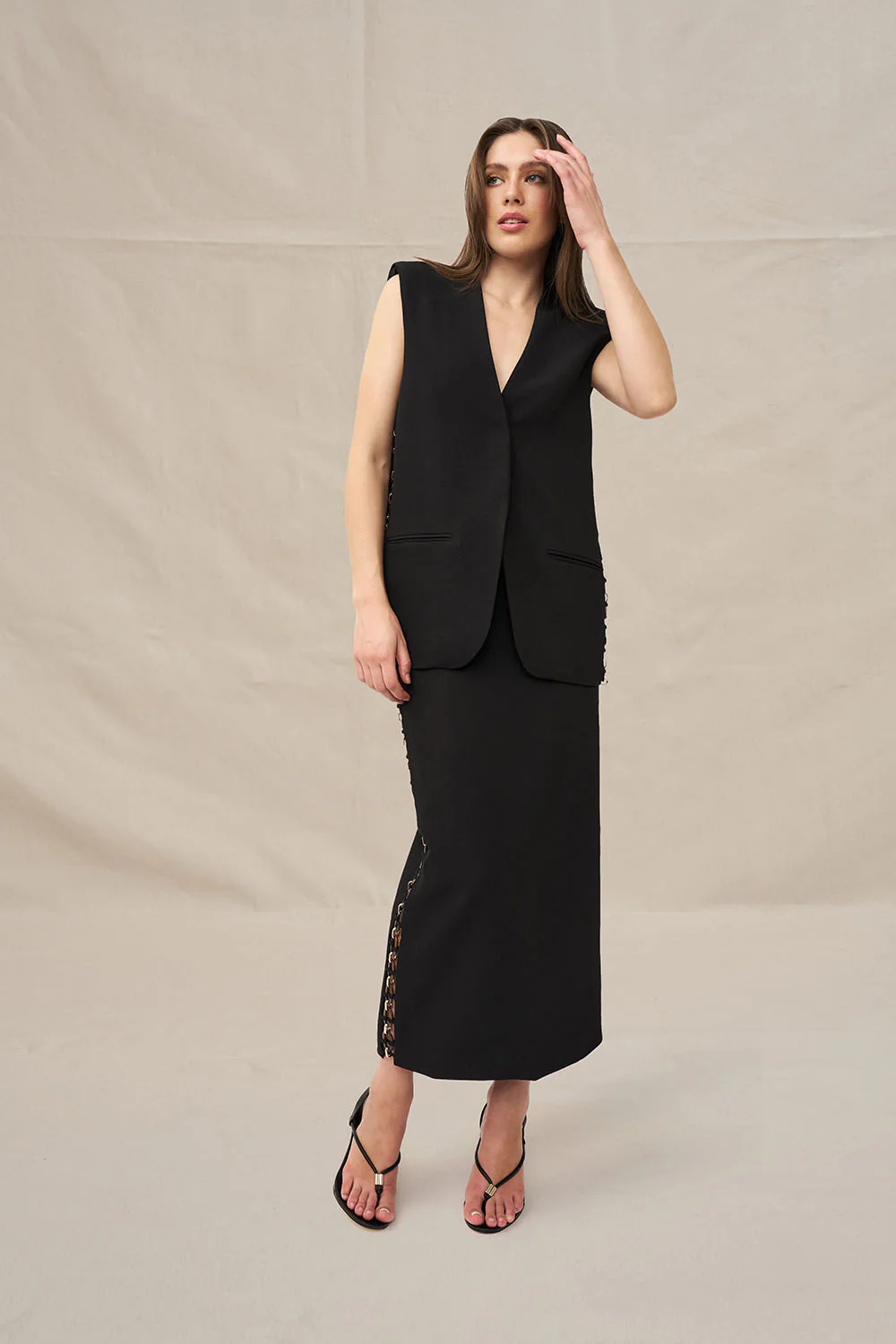 Chain Trim Longline Skirt - Black