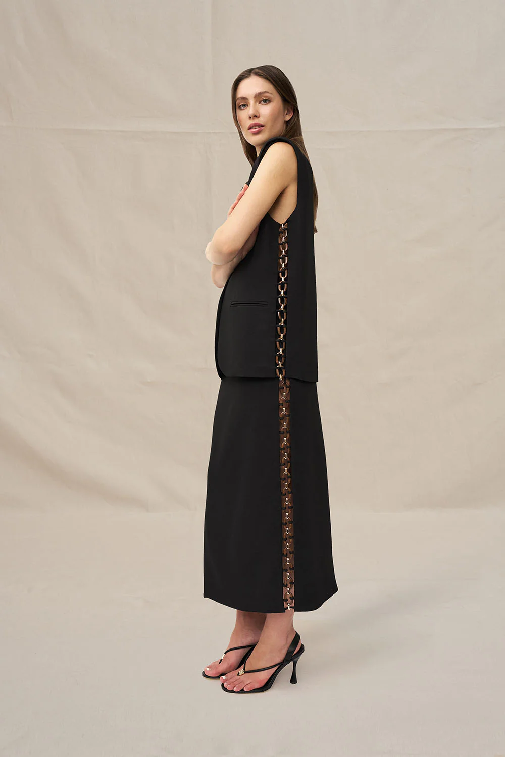 Chain Trim Longline Skirt - Black - Image 2