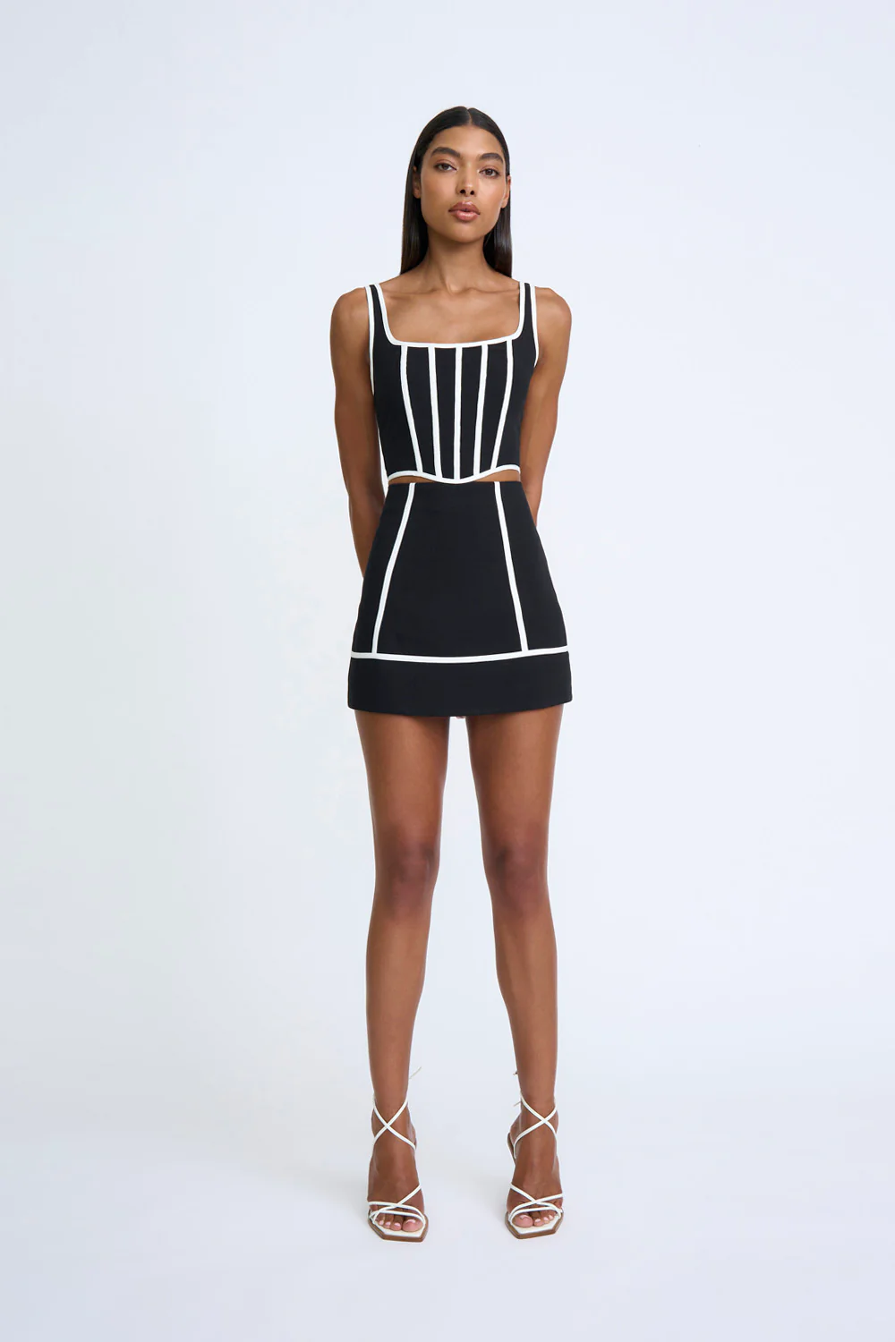 Contrast Pipe Mini Skirt | Final Sale - Black Ivory - Image 6
