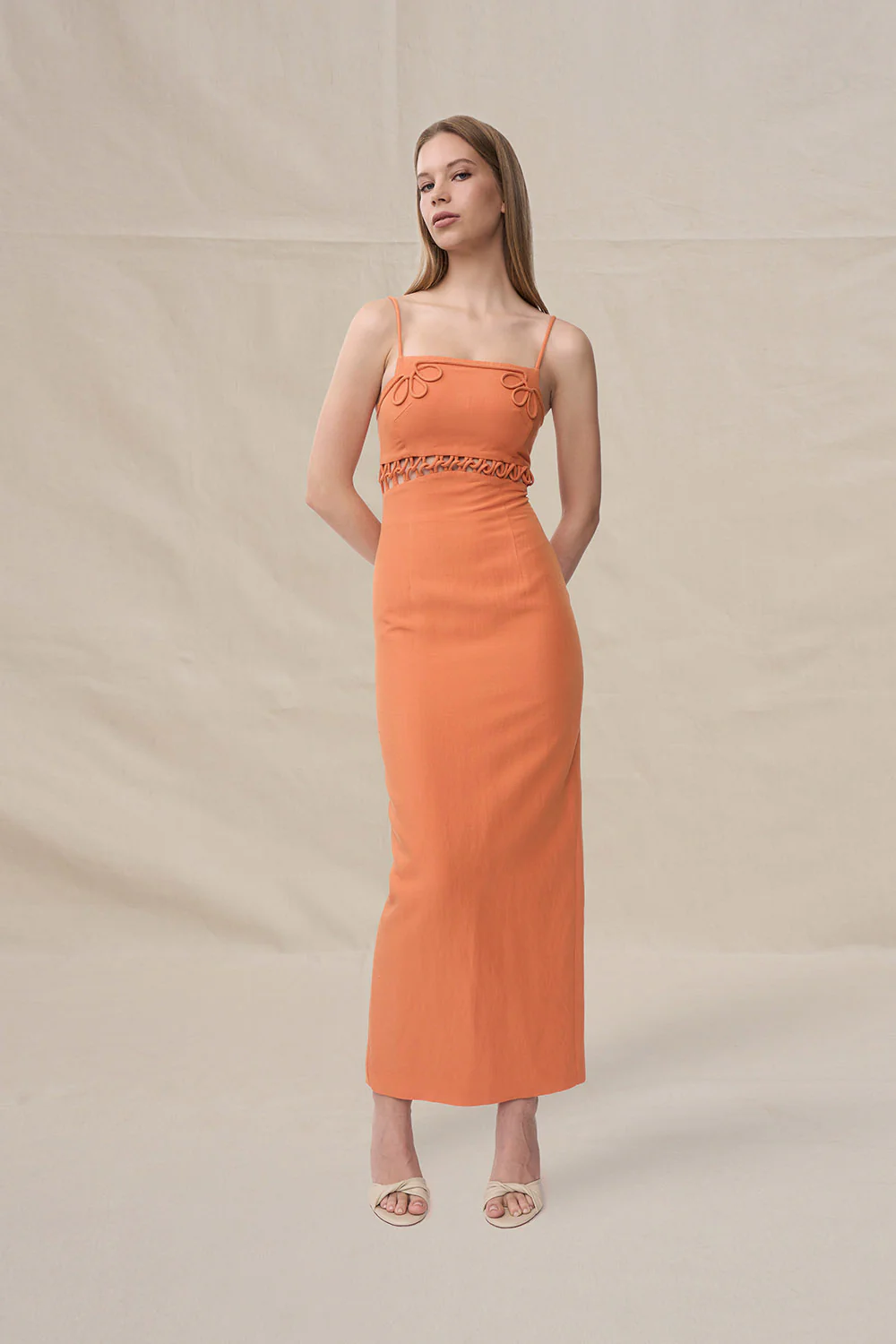 Fiamma Linen Loop Ankle Dress - Orange
