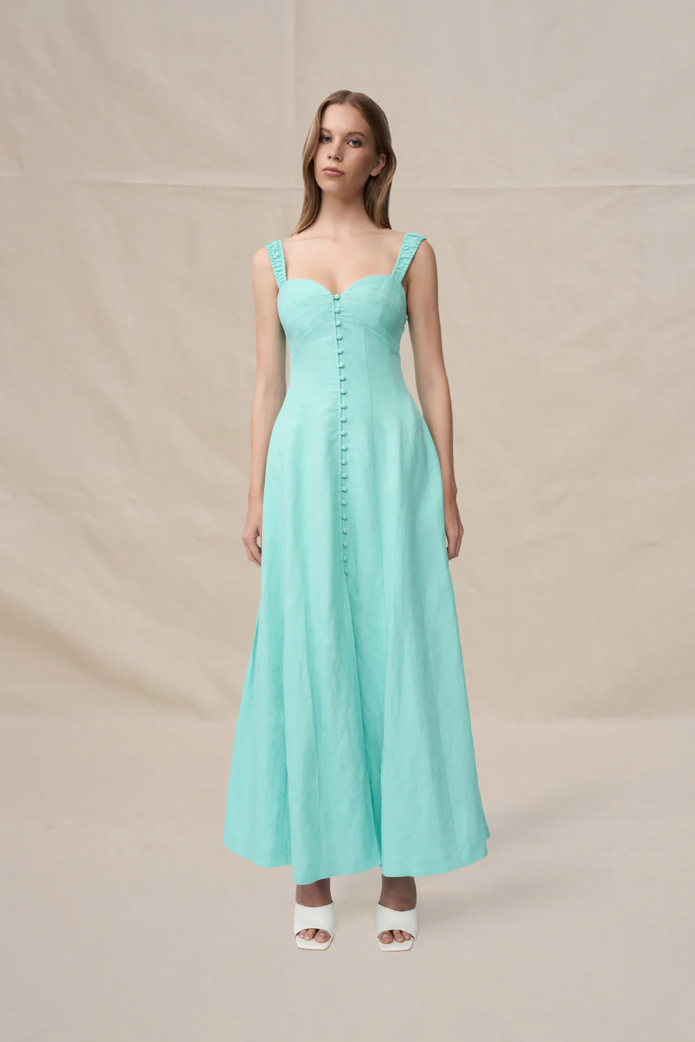 Giovanna Button Down Ankle Length Dress - Aqua - Image 3