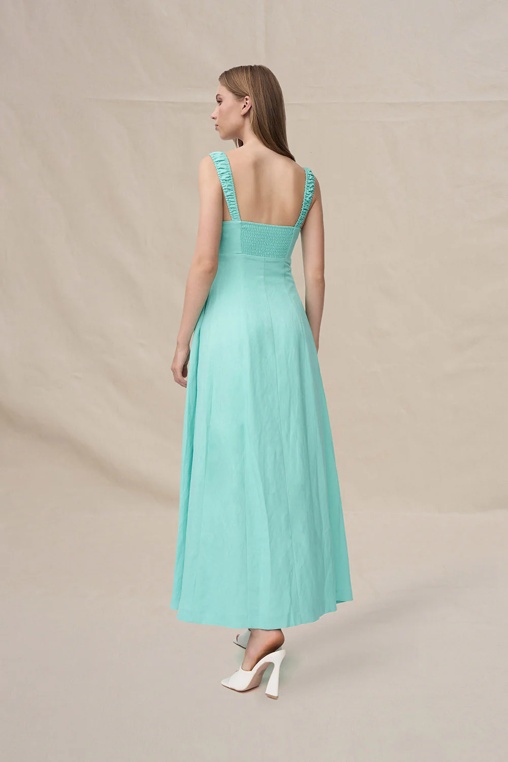 Giovanna Button Down Ankle Length Dress - Aqua - Image 4