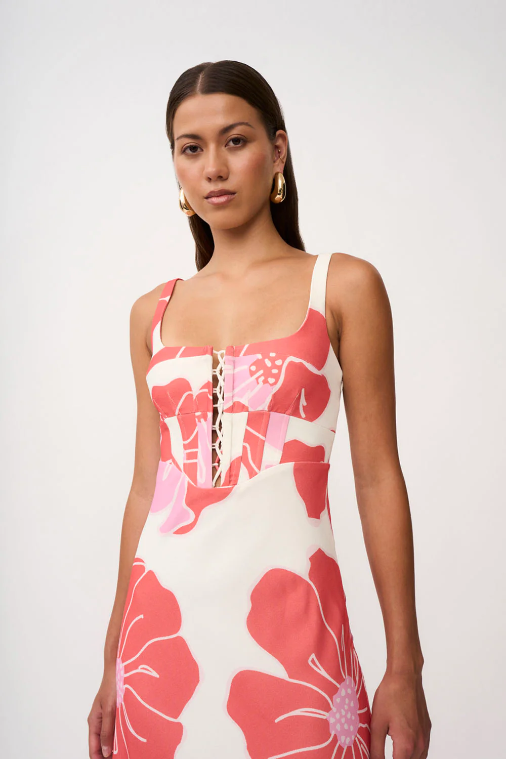 Heidi Lace Up Bias Dress | Final Sale - Pink Red Ivory - Image 6