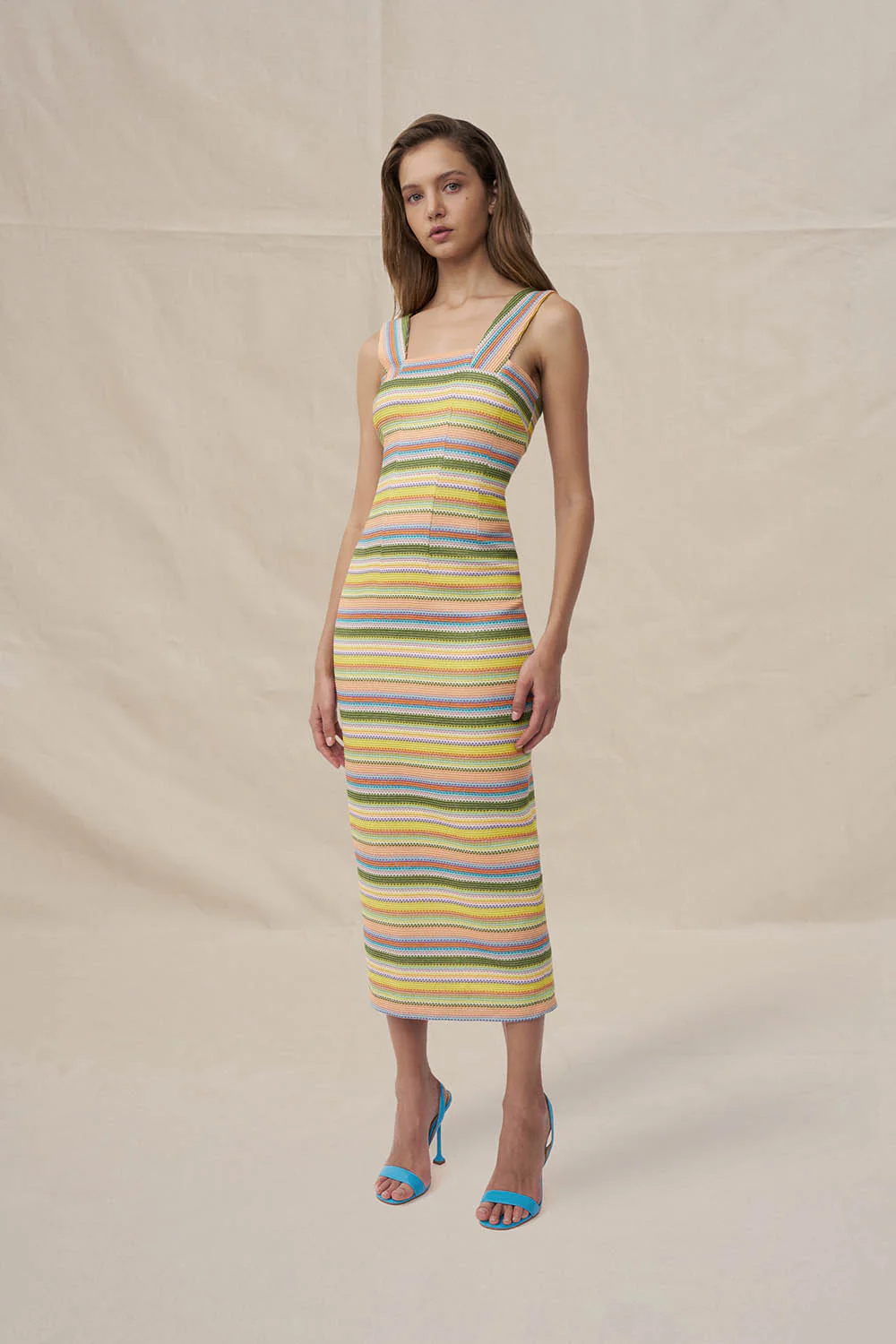 Isabella Weave Midi Dress - Tropical Stripe