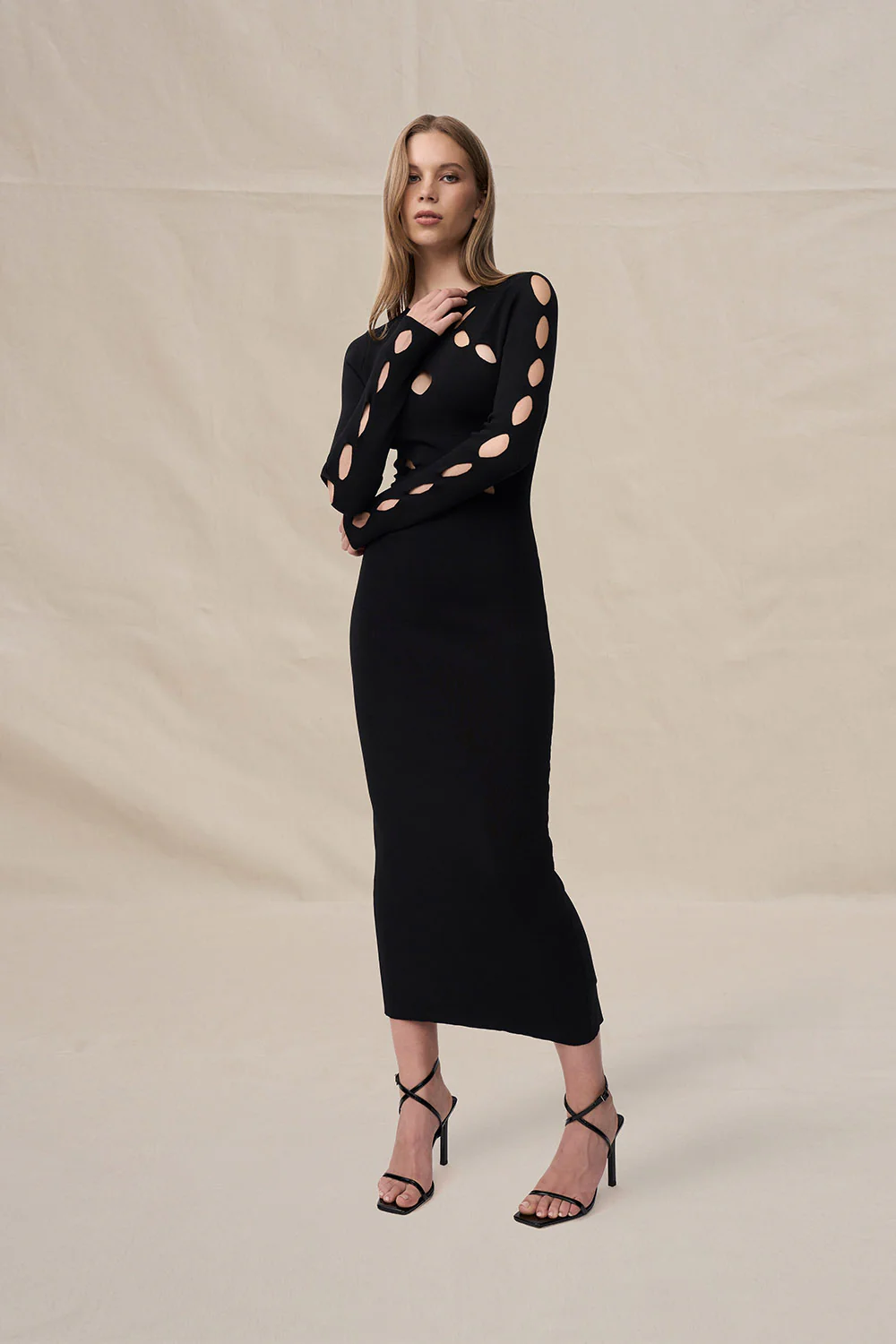Laser Leaf Midi Dress - Black - Image 3