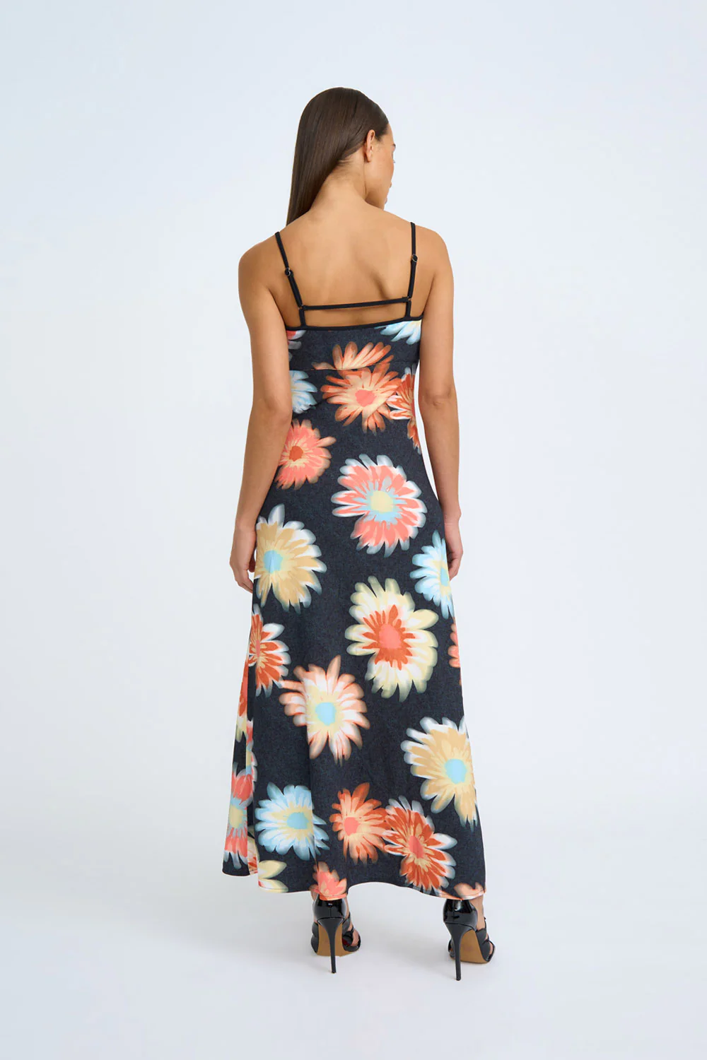 Malia Bias Midi Dress | Final Sale - Black Orange Multi - Image 3