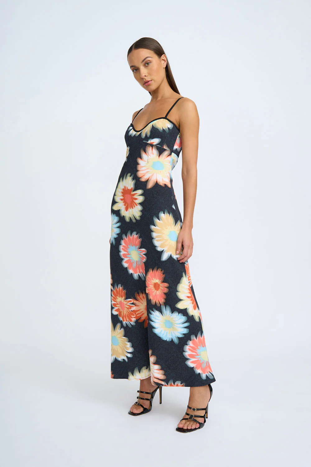 Malia Bias Midi Dress | Final Sale - Black Orange Multi - Image 5