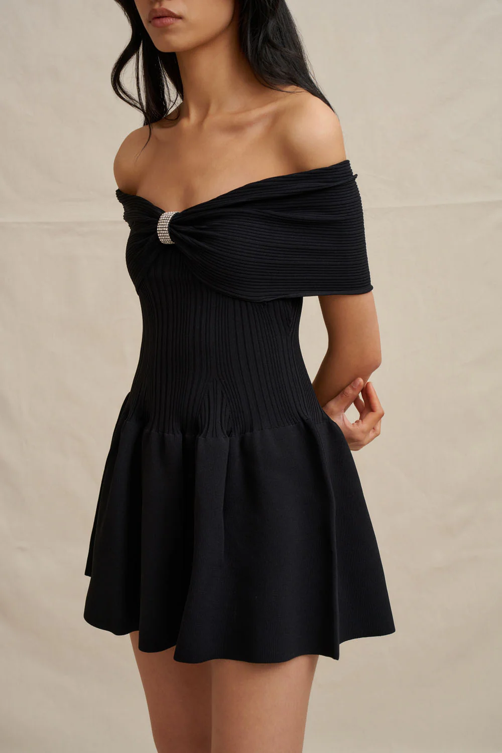 Midnight Knit Mini Dress - Black - Image 3