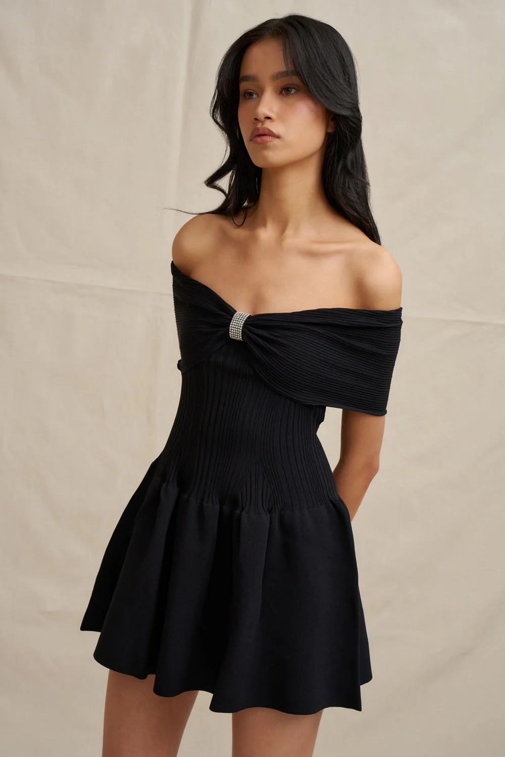 Midnight Knit Mini Dress - Black - Image 6