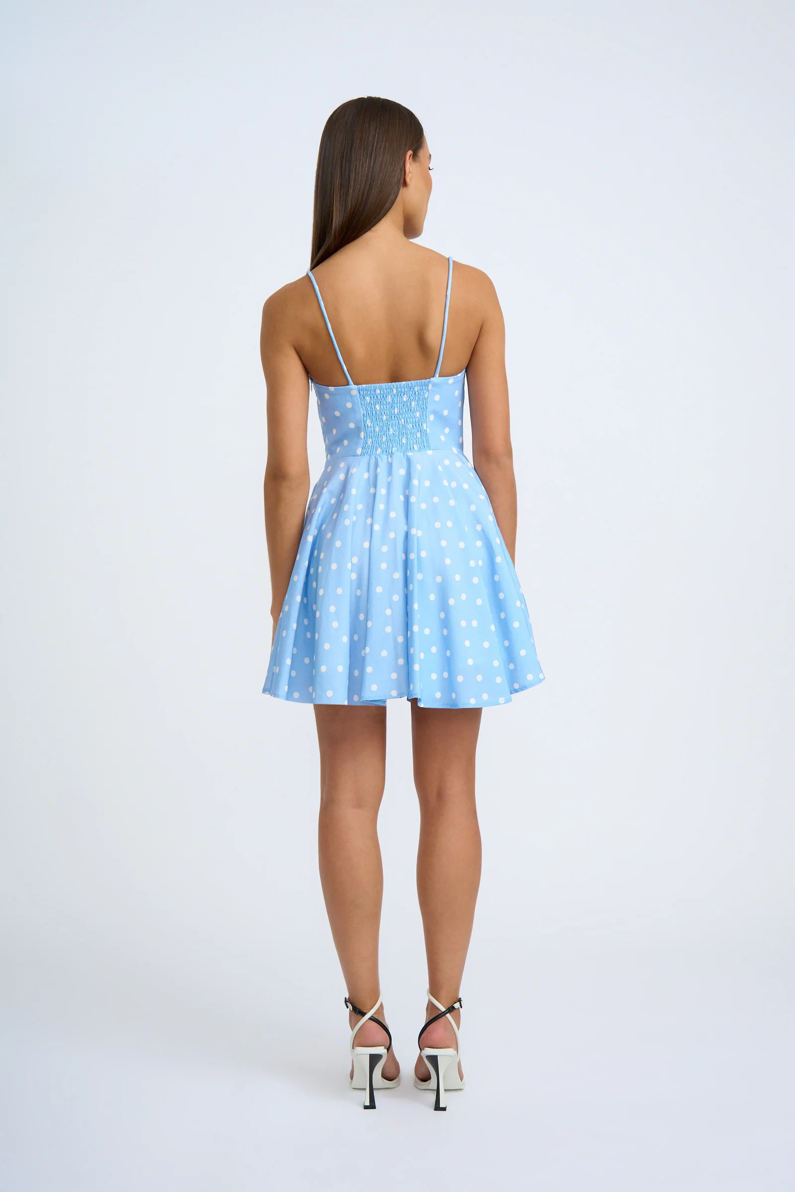 Mira Polka Gathered Mini Dress | Final Sale -Sea Blue Ivory - Image 3