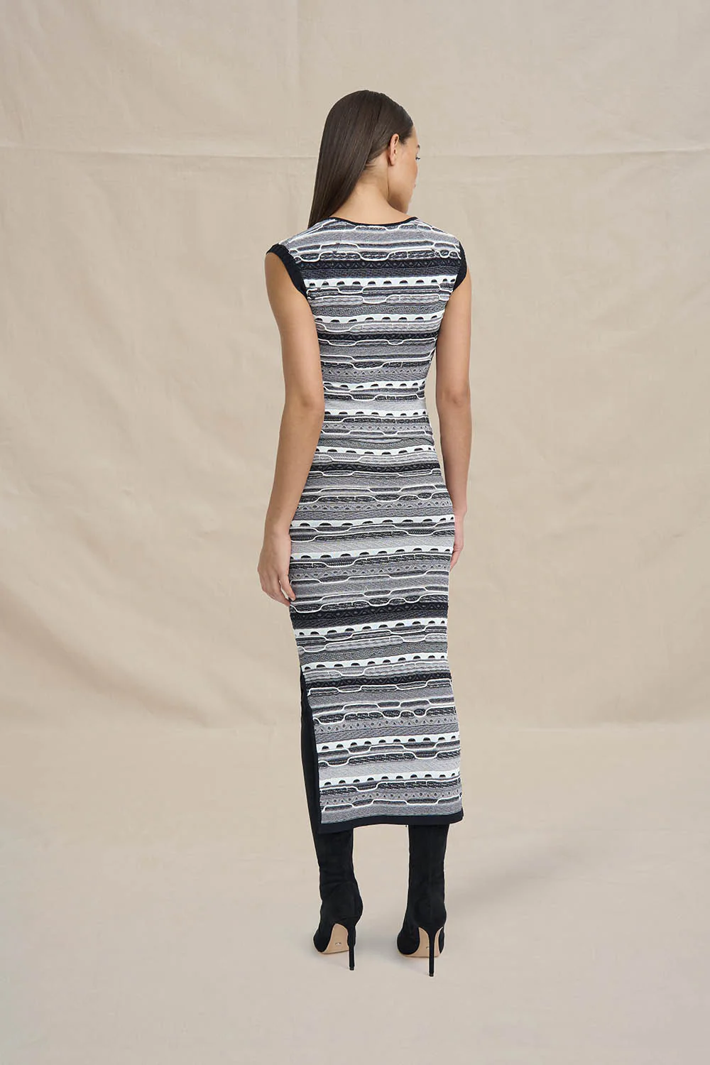 Monochrome Stitch Knit Dress - Grey - Image 2