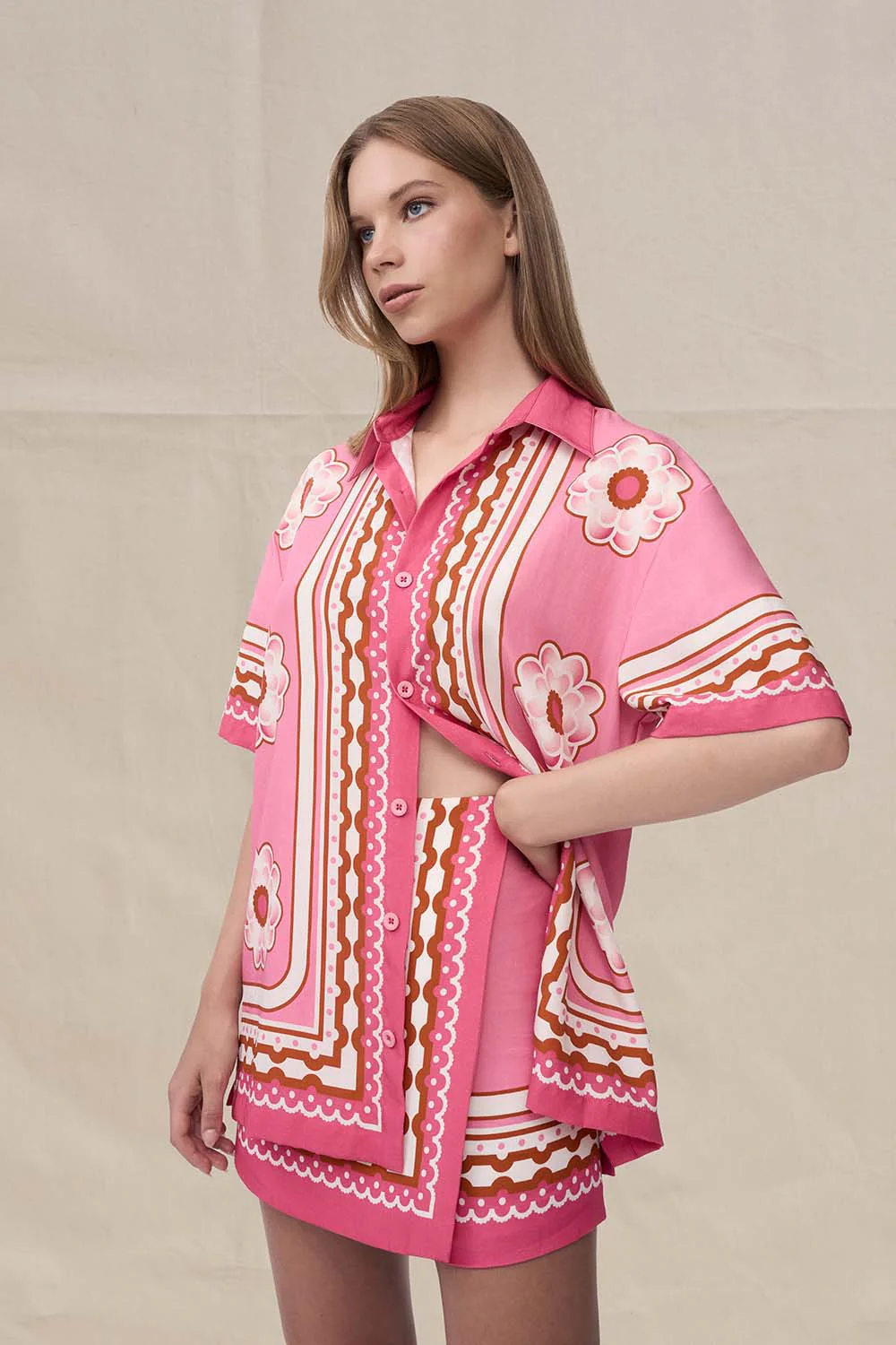 Mosaic Floral Shirt - Pink Red Multi - Image 2