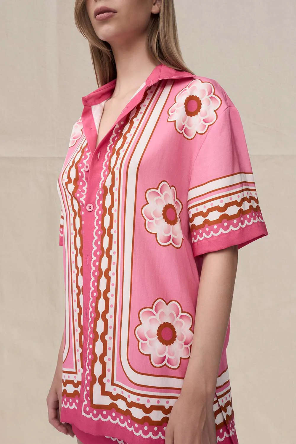 Mosaic Floral Shirt - Pink Red Multi - Image 4