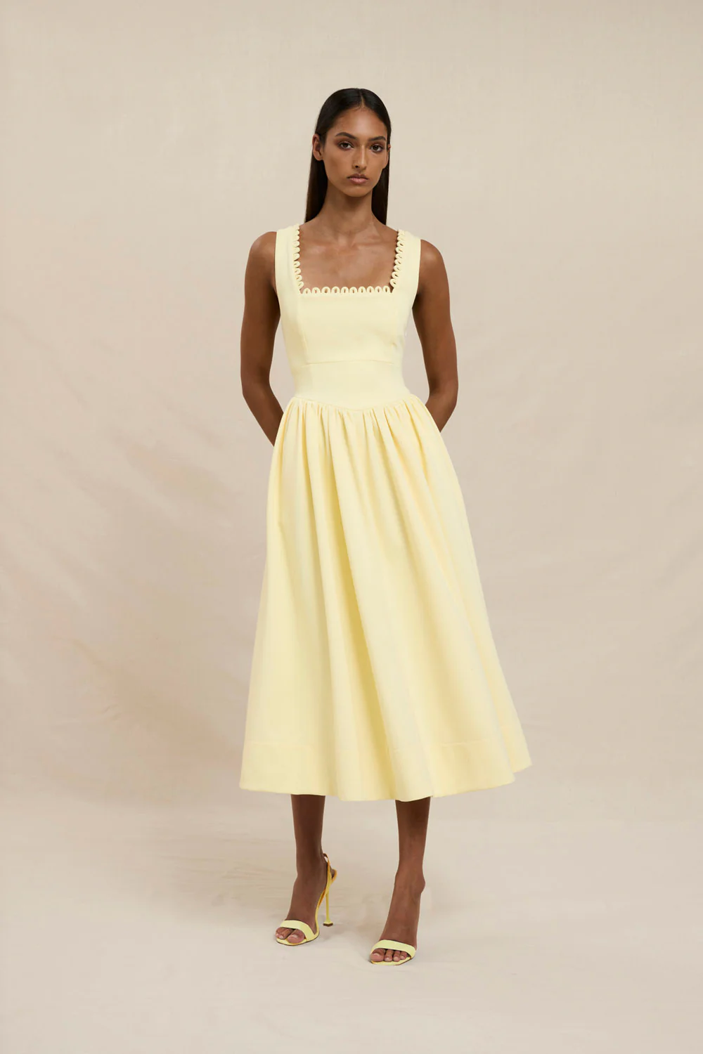 Nova Scallop Midi Dress - Lemon - Image 3