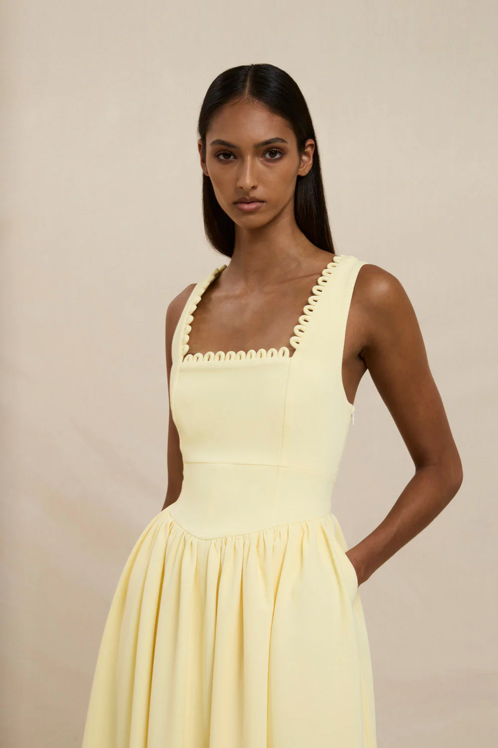 Nova Scallop Midi Dress - Lemon - Image 4