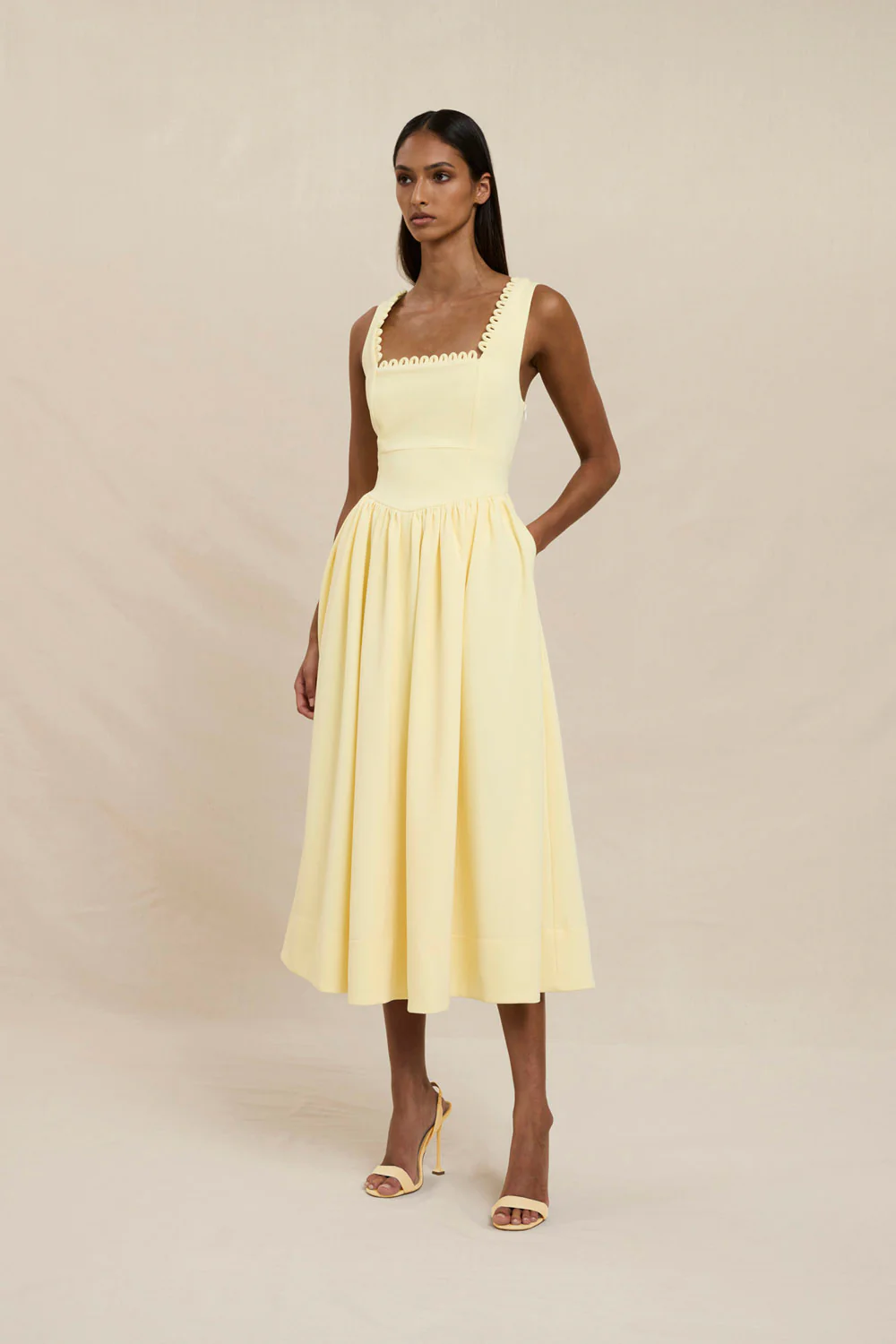 Nova Scallop Midi Dress - Lemon - Image 5