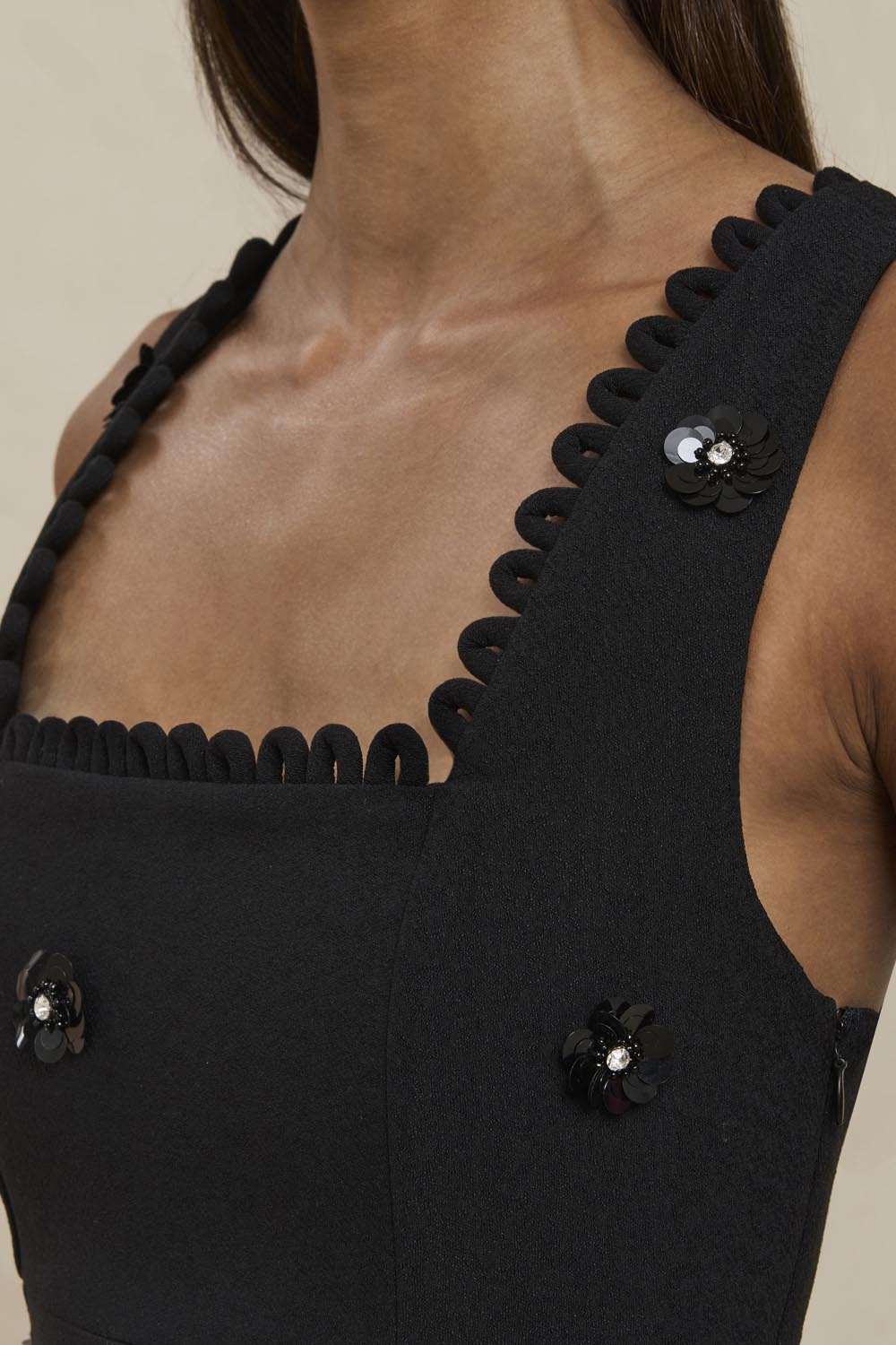 Nova Scallop Mini Dress - Black - Image 5
