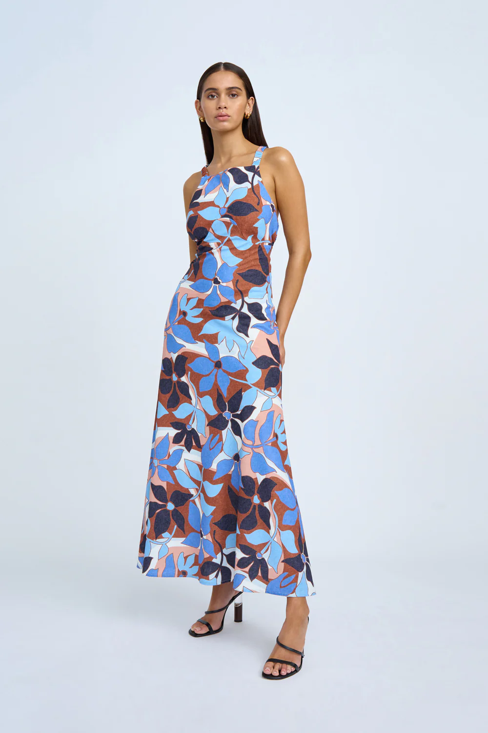 Ophelia Floral Bias Midi Dress | Final Sale - Navy Tan Brown Ivory - Image 2
