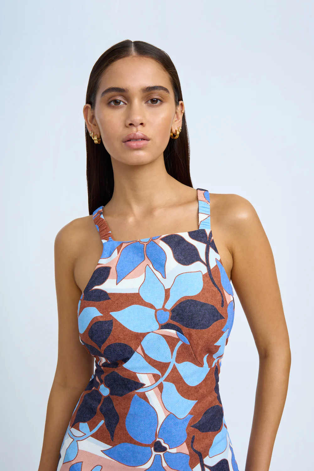 Ophelia Floral Bias Midi Dress | Final Sale - Navy Tan Brown Ivory - Image 6