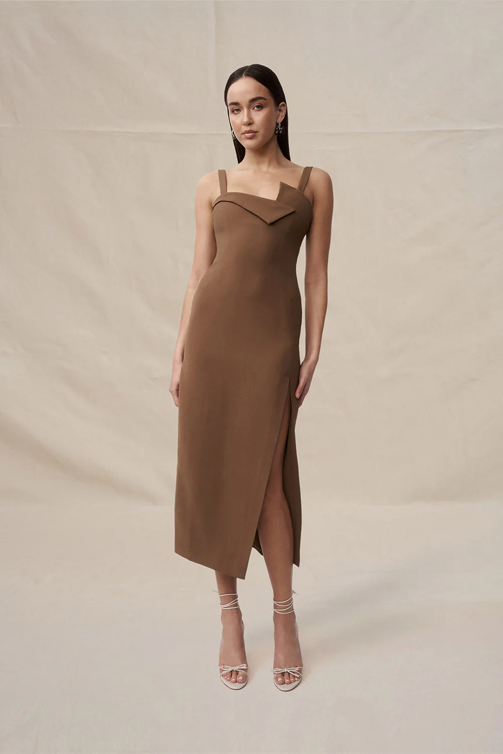 Phillipa Fold Contrast Midi Dress - Chocolate Brown - Image 2