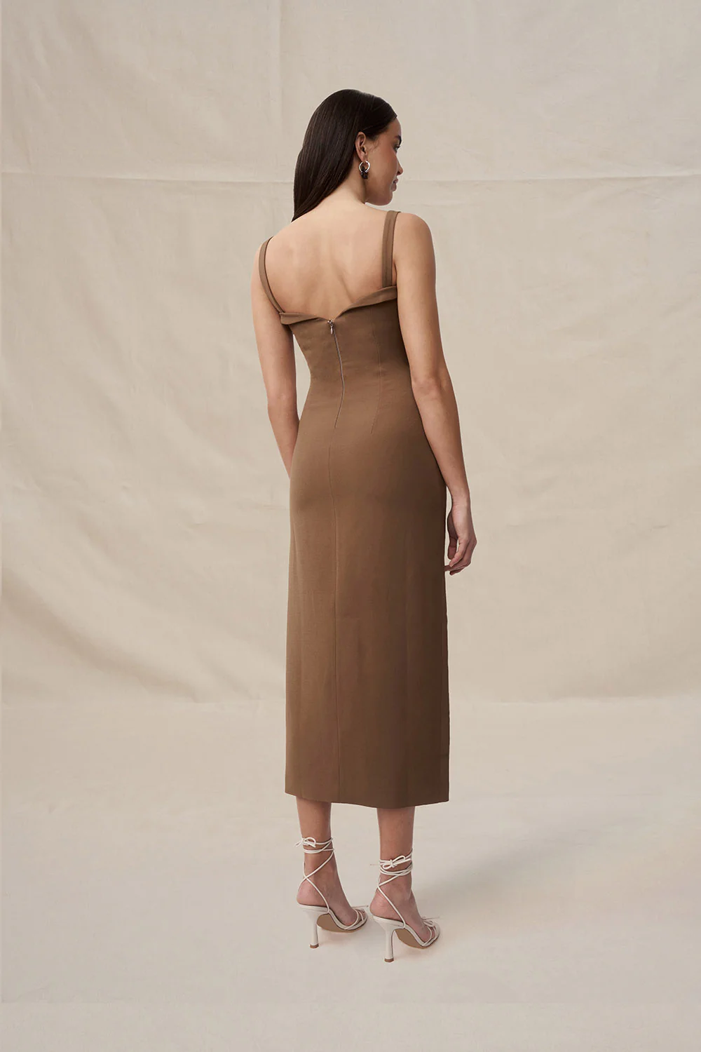 Phillipa Fold Contrast Midi Dress - Chocolate Brown - Image 5