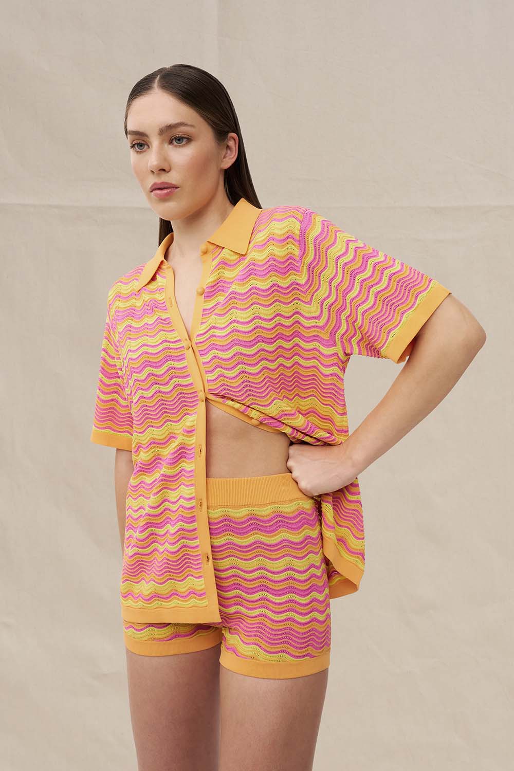Ripple Stripe Knit Short - Mango - Image 2