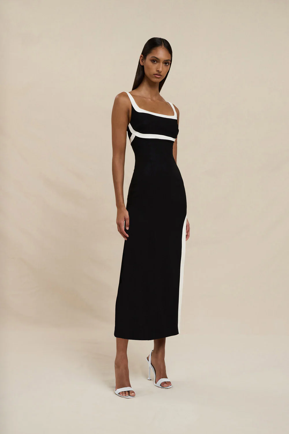 Saraya Scoop Split Dress - Ivory Black - Image 3