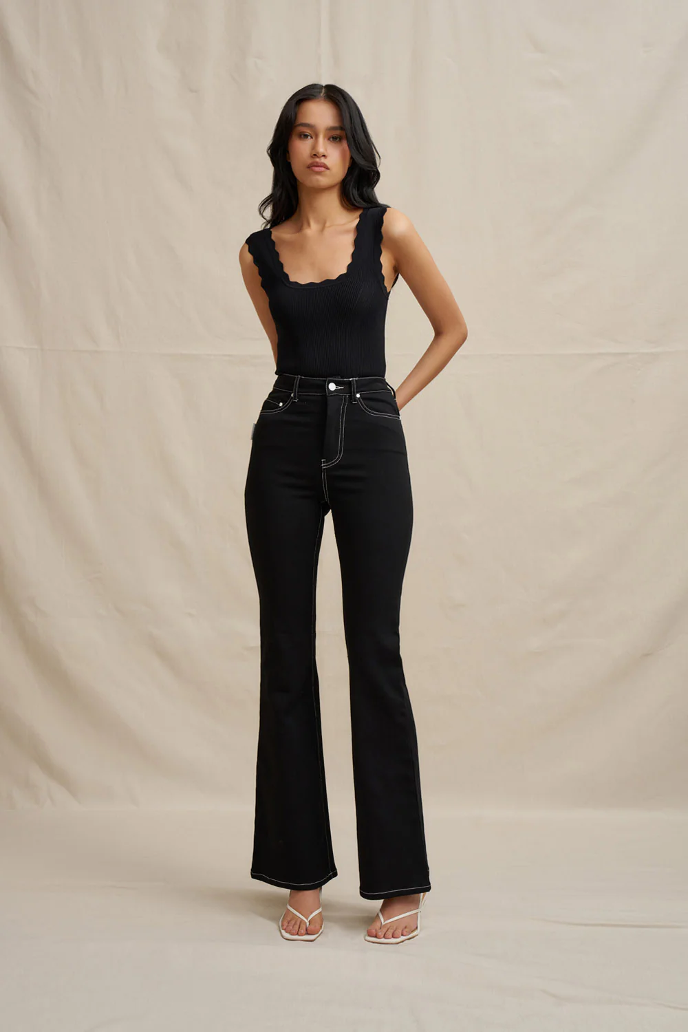 Scallop Knit Top - Black - Image 3