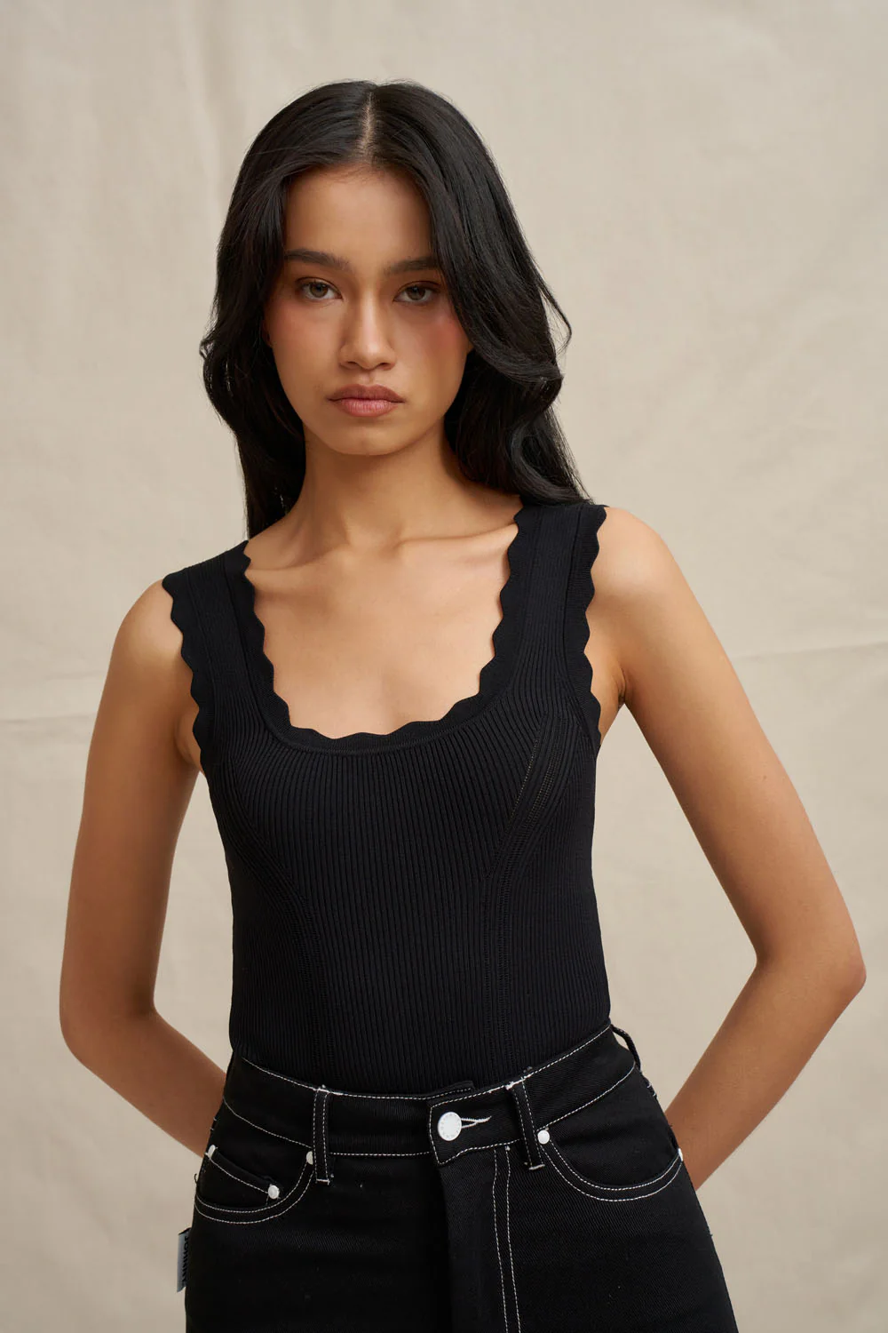Scallop Knit Top - Black - Image 5