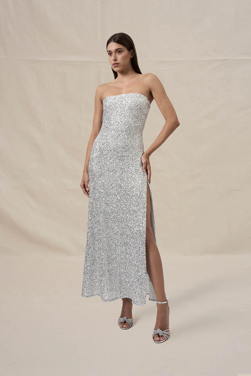 Skylar Sequin Long Line Dress - Silver
