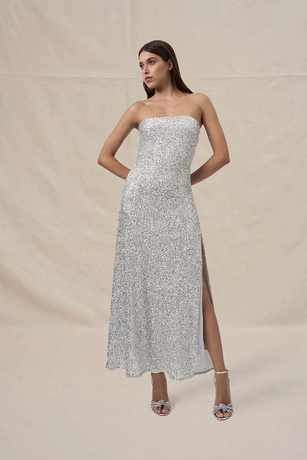 Skylar Sequin Long Line Dress - Silver - Image 2