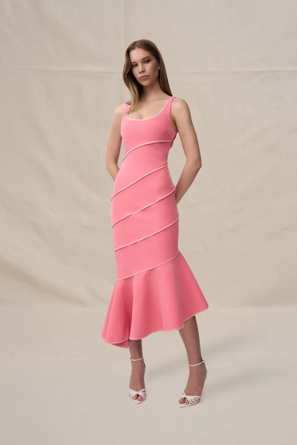 Sylvia Spiral Midi Dress - Pink