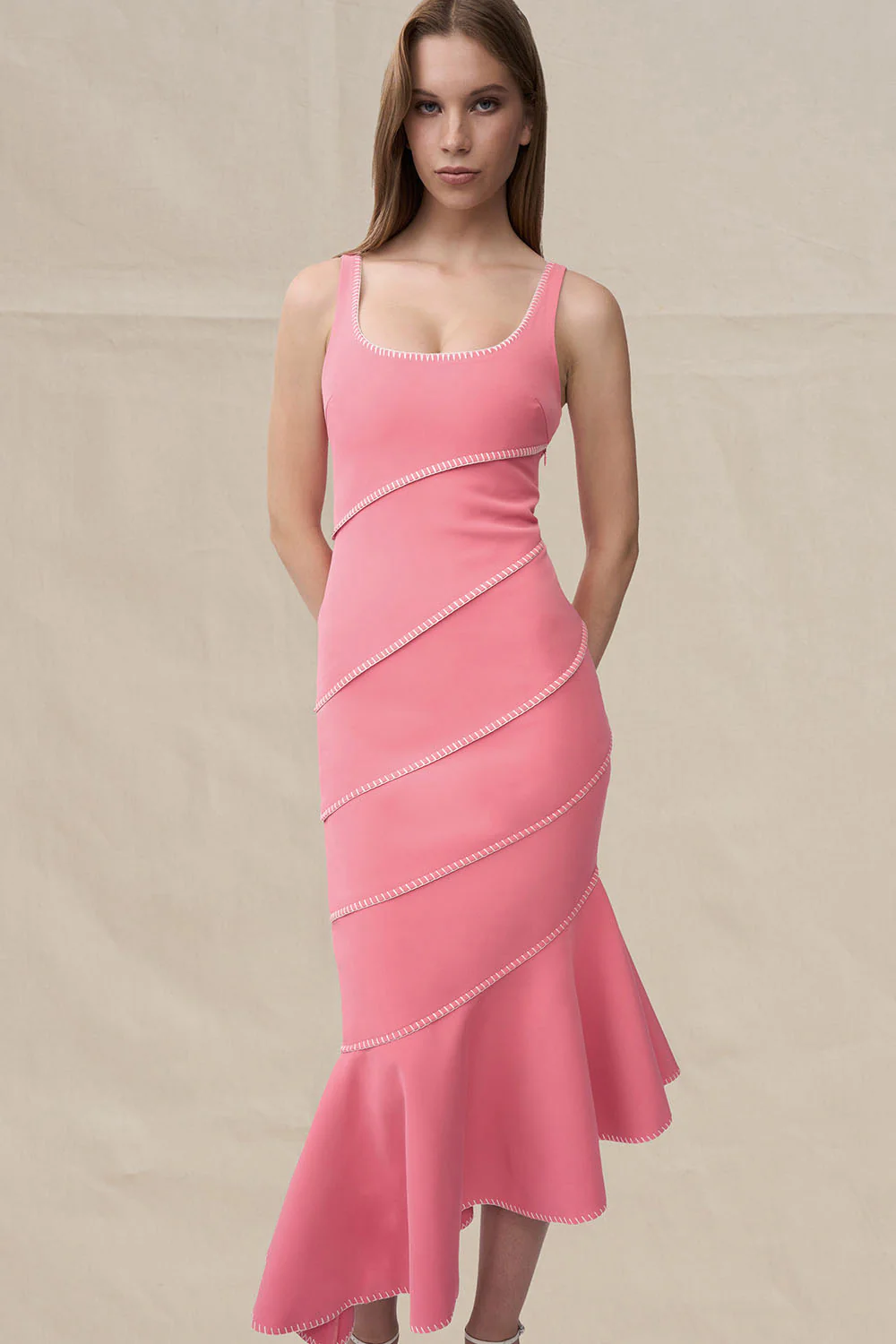 Sylvia Spiral Midi Dress - Pink - Image 2