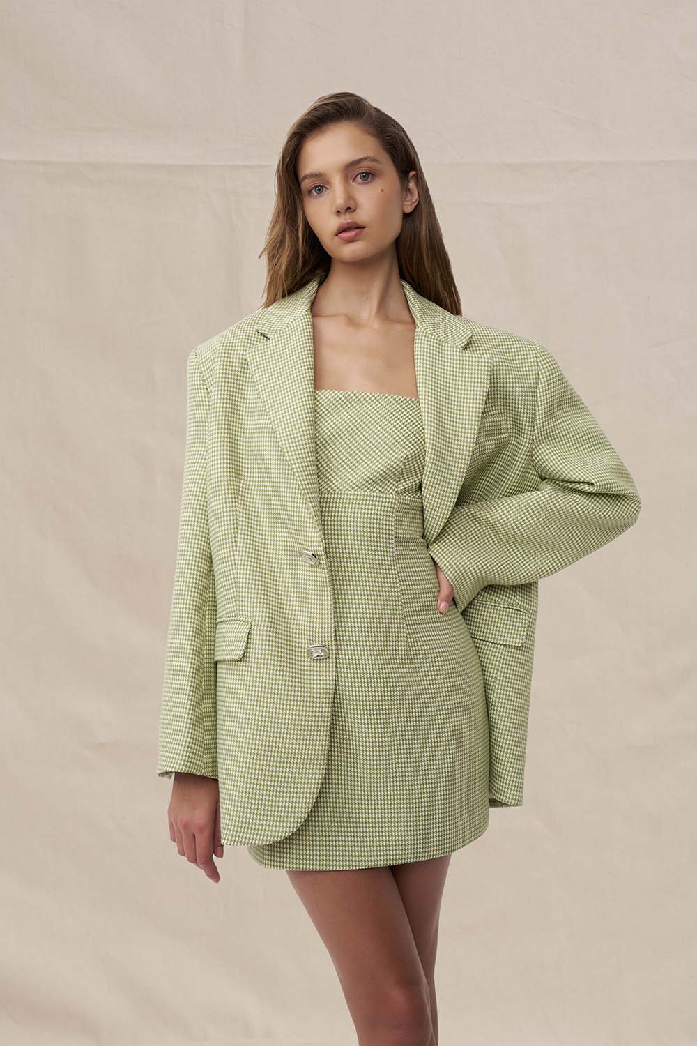 Telisa Oversized Tweed Blazer - Tweed Green - Image 3
