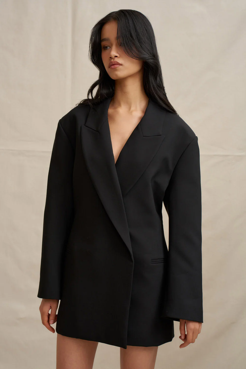 The Adele Oversized Blazer Mini Dress - Black - Image 3